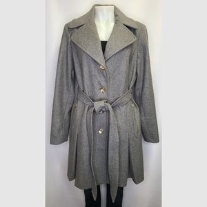 Michael Kors Mid-Length Belted Wool Coat Gray 14